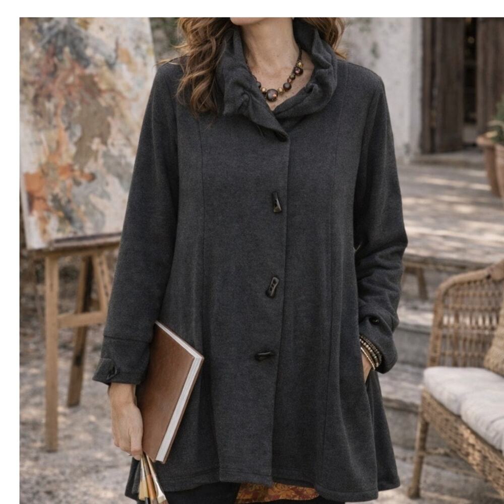 Soft Surroundings Swing Jacket Size XS Gray Horn Buttons wire collar Lagenlook